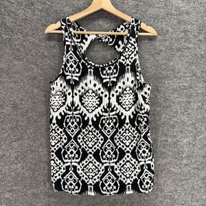 New Santiki Blouse Women L Large Black Geometric Sleeveless Wide Strap Rayon